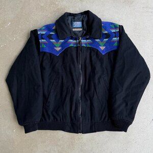 1980s PENDLETON HIGH GRADE WESTERN WEAR VINTAGE BLACK BLUE WOOL JACKET
